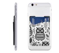 RLDOBOFE Black and White Owl Phone Wallet, Stick On Card Holder for Back of Phone Case - Leather Cell Phone Card Wallet Sleeve Adhesive Phone Pocket - Compatible with Most Cell Phones