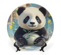 RLDOBOFE Black And White Panda Decorative Plate Ceramic Display Plate with Stand Salad Plates Colorful Porcelain Dinner Dishes Dessert Appetizer Dishes for Kitchen Party Table Decor 7inch
