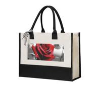 RLDOBOFE Black and White Red Rose Canvas Tote Bags Personalized Beach Bag Reusable Grocery Shopping Bag Casual Handbag Top Handle Shoulder Satchel Bags Work Purses Birthday Gifts for Women