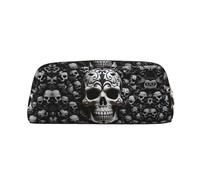 RLDOBOFE Black and white skulls print Pencil Bag waterproof Zipper Pencil Case Leather Pen Box Cosmetic Bag For Office Pencil