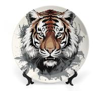 RLDOBOFE Black And White Tiger Decorative Plate Ceramic Display Plate with Stand Salad Plates Colorful Porcelain Dinner Dishes Dessert Appetizer Dishes for Kitchen Party Table Decor 6inch