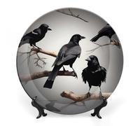 RLDOBOFE Black Birds on A Branch Decorative Plate Ceramic Display Plate with Stand Salad Plates Colorful Porcelain Dinner Dishes Dessert Appetizer Dishes for Kitchen Party Table Decor 6inch