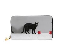 RLDOBOFE Black Cat Leather Wallet for Women Long Coin Purse Ultra Slim Credit Cards Holder Bifold Clutch