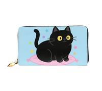 RLDOBOFE Black Cat Leather Wallet for Women Long Coin Purse Ultra Slim Credit Cards Holder Bifold Clutch