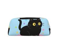 RLDOBOFE Black Cat print Pencil Bag waterproof Zipper Pencil Case Leather Pen Box Cosmetic Bag For Office Pencil