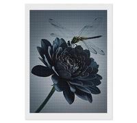 RLDOBOFE Black Flowers and Dragonfly Diamond Painting Kit for Adults Round 5d Diamond Art Kits for Beginners DIY Full Drill Diamonds Dots Painting Gem Arts Crafts Home Wall Decor Gift 12"x16"