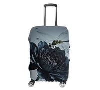 RLDOBOFE Black Flowers And Dragonfly Travel Luggage Cover Anti Scratch Suitcase Protector Washable Elastic Baggage Cover, white, Small, Stylish