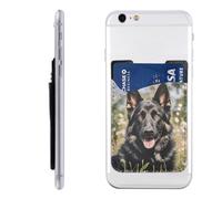 RLDOBOFE black german shepherd Phone Wallet, Stick On Card Holder for Back of Phone Case - Leather Cell Phone Card Wallet Sleeve Adhesive Phone Pocket - Compatible with Most Cell Phones