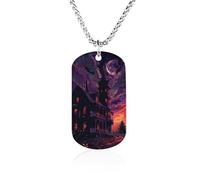RLDOBOFE Black Haunted House Dog Tag Pendant Personalized Picture Necklace Custom Military Tag Pendant with Box Chain Memorial Photo Jewelry Keepsake Gift for Men Women Husband