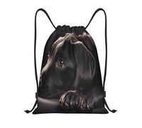 RLDOBOFE Black Labrador Puppy Drawstring Backpack Sports Gym Sackpack Waterproof Swim Bag Men Women Draw String Bag, Black, S