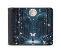 RLDOBOFE Black Light Fantasy Forest Wallet Passcase for Men, Extra Capacity Bifold Leather Wallets with ID Windows, Slim Stylish Wallet for Gift, Blocking Money Clip for Cards, Coin Pouch