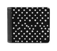 RLDOBOFE Black White Polka Dots Wallet Passcase for Men, Extra Capacity Bifold Leather Wallets with ID Windows, Slim Stylish Wallet for Gift, Blocking Money Clip for Cards, Coin Pouch