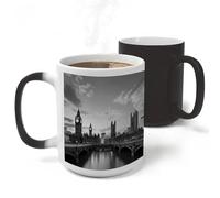 RLDOBOFE Black White Tall Building Ceramic Color Changing Mug Heat Transforming Activated Mug 11 Oz Heat Changing Sensitive Tea Cup Magic Novelty Coffee Cup Drinkware Home Kitchen Gift