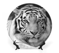 RLDOBOFE Black White Tiger Decorative Plate Round Salad Dessert Plate Porcelain Plates Ceramic Ornament Chinese Classical Art Decor for Display for Home Wall Dining Coffee Table 10inch