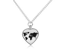 RLDOBOFE Black World Map Cremation Jewelry for Ashes Heart Urn Necklaces Personalized Memorial Necklace Dog Cat Keepsake Pendant Custom Small Locket Ash Holder for Women Men