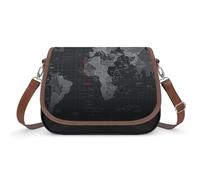 RLDOBOFE Black World Map Crossbody Bags for Women Vegan Leather Handbags with Adjustable Strap Trendy Medium Shoulder Bag Lightweight Travel Saddle Bag Little Purse Wallet