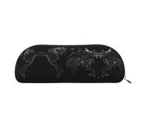 RLDOBOFE Black World Map Pencil Pouch Leather,Small Pen Bags With Zipper For Pencils,Pens,Markers,Makeups,Change,Coins