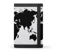 RLDOBOFE Black World Map Trifold Wallet Minimalist Mens Wallet with Key Hook 8 Card Slots Modern Stylish Polyester Security Wallets Fashion Slim Credit Card Holder Id Window