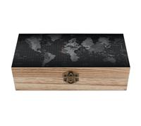 RLDOBOFE Black World Map Wooden Keepsake Box with Lids Wood Storage Box with A Hinged Lid Decorative Boxes Table Large Rectangular Organizer Container for Jewelry Photos Craft