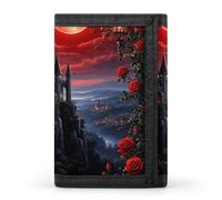 RLDOBOFE Blood-Red Castle Wallet for Men with Cash Pocket 1 Id Window 8-13 Cards Slim Rfid Blocking Trifold Wallet