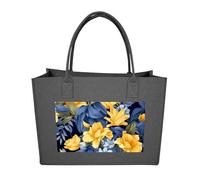 RLDOBOFE Blue Base Yellow Floral Felt Tote Bag Reusable Kitchen Grocery Bag Versatile Large Capacity Commuter Handbags, Dark Gray, One Size