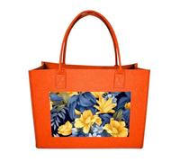 RLDOBOFE Blue Base Yellow Floral Felt Tote Bag Reusable Kitchen Grocery Bag Versatile Large Capacity Commuter Handbags, Fruit Orange, One Size