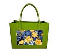 RLDOBOFE Blue Base Yellow Floral Felt Tote Bag Reusable Kitchen Grocery Bag Versatile Large Capacity Commuter Handbags, Light Green, One Size