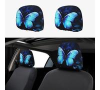RLDOBOFE Blue Butterfly Car Headrest Cover 2 PCS, Funny Auto Front Seat Head Rest Protector, Universal Car Headrest Protector Elastic, Personalized Seat Cover Headrest Trim for Most Cars
