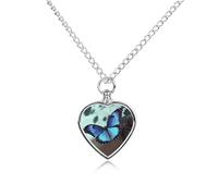 RLDOBOFE Blue Butterfly Cremation Jewelry for Ashes Heart Urn Necklaces Personalized Memorial Necklace Dog Cat Keepsake Pendant Custom Small Locket Ash Holder for Women Men