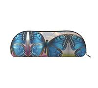 RLDOBOFE Blue Butterfly Pencil Pouch Leather,Small Pen Bags With Zipper For Pencils,Pens,Markers,Makeups,Change,Coins