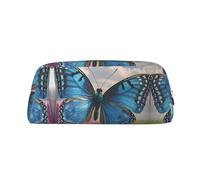 RLDOBOFE Blue Butterfly print Pencil Bag waterproof Zipper Pencil Case Leather Pen Box Cosmetic Bag For Office Pencil