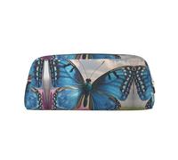 RLDOBOFE Blue Butterfly print Pencil Bag waterproof Zipper Pencil Case Leather Pen Box Cosmetic Bag For Office Pencil