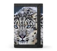 RLDOBOFE Blue Eyed Snow Leopard Wallet for Men, Extra Capacity Trifold Wallet for Women, Foldable Money Clip with ID Window for Pocket, Credit Card Holder, Personalized Wallets for Travel
