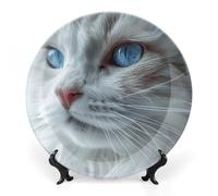 RLDOBOFE Blue Eyes Cat Decorative Plate Ceramic Display Plate with Stand Salad Plates Colorful Porcelain Dinner Dishes Dessert Appetizer Dishes for Kitchen Party Table Decor 6inch