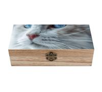 RLDOBOFE Blue Eyes Cat Wooden Keepsake Box with Lids Wood Storage Box with A Hinged Lid Decorative Boxes Table Large Rectangular Organizer Container for Jewelry Photos Craft
