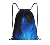 RLDOBOFE Blue Flame Drawstring Backpack Sports Gym Sackpack Waterproof Swim Bag Men Women Draw String Bag, Black, S