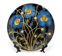 RLDOBOFE Blue Floral Design Decorative Plate Ceramic Display Plate with Stand Salad Plates Colorful Porcelain Dinner Dishes Dessert Appetizer Dishes for Kitchen Party Table Decor 10inch