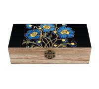 RLDOBOFE Blue Floral Design Wooden Keepsake Box with Lids Wood Storage Box with A Hinged Lid Decorative Boxes Table Large Rectangular Organizer Container for Jewelry Photos Craft