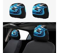 RLDOBOFE Blue Guitar Car Headrest Cover 2 PCS, Funny Auto Front Seat Head Rest Protector, Universal Car Headrest Protector Elastic, Personalized Seat Cover Headrest Trim for Most Cars