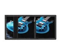 RLDOBOFE Blue Guitar Trifold Wallet Minimalist Mens Wallet with Key Hook 8 Card Slots Modern Stylish Polyester Security Wallets Fashion Slim Credit Card Holder Id Window