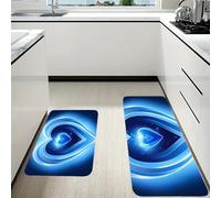 RLDOBOFE Blue Heart Kitchen Mats Set of 2 Cushioned Anti-Fatigue Non-Slip Kitchen Runner Rugs Comfort Foam Standing Mat Absorbent Floor Rug for Office Sink Home Laundry