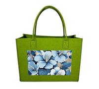 RLDOBOFE Blue Hibiscus Flower Felt Tote Bag Reusable Kitchen Grocery Bag Versatile Large Capacity Commuter Handbags, Light Green, One Size