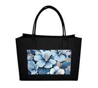 RLDOBOFE Blue Hibiscus Flower Felt Tote Bag Reusable Kitchen Grocery Bag Versatile Large Capacity Commuter Handbags, Black, One Size