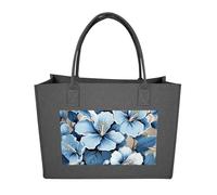 RLDOBOFE Blue Hibiscus Flower Felt Tote Bag Reusable Kitchen Grocery Bag Versatile Large Capacity Commuter Handbags, Dark Gray, One Size