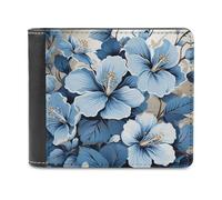 RLDOBOFE Blue Hibiscus Flower Wallet Passcase for Men, Extra Capacity Bifold Leather Wallets with ID Windows, Slim Stylish Wallet for Gift, Blocking Money Clip for Cards, Coin Pouch