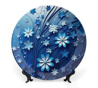 RLDOBOFE Blue Mini Flower Swirl Decorative Plate Ceramic Display Plate with Stand Salad Plates Colorful Porcelain Dinner Dishes Dessert Appetizer Dishes for Kitchen Party Table Decor 6inch
