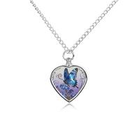 RLDOBOFE Blue Morpho Myosotis Cremation Jewelry for Ashes Heart Urn Necklaces Personalized Memorial Necklace Dog Cat Keepsake Pendant Custom Small Locket Ash Holder for Women Men