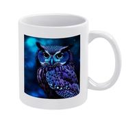RLDOBOFE Blue Owl Coffee Mugs for Woman, Ceramic Cups with Large Handle, Personalized Tea Cup for Man, Classic Round Mug for Home, Office, Restaurant, Housewarming Gifts