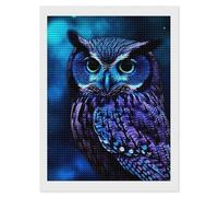 RLDOBOFE Blue Owl Diamond Picture for Unisex, Round Diamond Art Kits 12"x16" for Beginners, Personalized Diamond Painting for Wall Decor, Gem Dot Crafts, DIY Full Drill Paint
