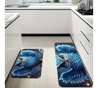 RLDOBOFE Blue Owl Kitchen Mats Set of 2 Cushioned Anti-Fatigue Non-Slip Kitchen Runner Rugs Comfort Foam Standing Mat Absorbent Floor Rug for Office Sink Home Laundry